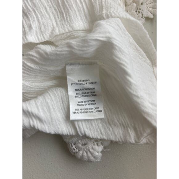 HALO White Boho Lace Gauze Top Size L Crochet Trim Festival Beach Blouse - Picture 14 of 15